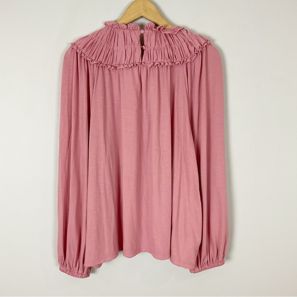 Ann Taylor Cinched Ruffle Neck Top Pink - Picture 2 of 3